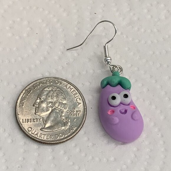 Eggplant Earring, Funny Food Earring, Food Jewelry, Gift Idea, Vegetable Earring - Picture 4 of 5